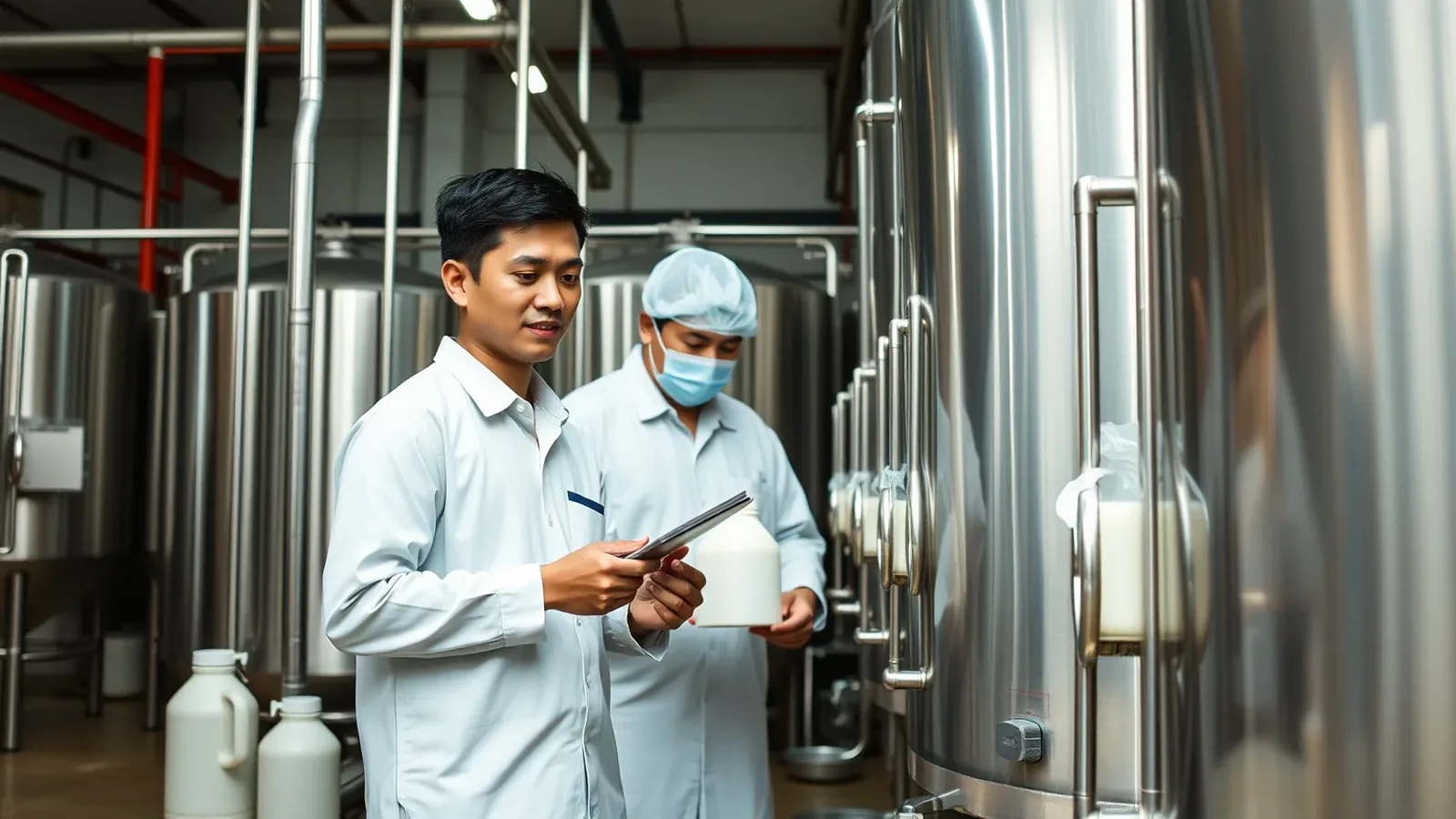 Kiểm tra chất lượng trong nhà máy sữa